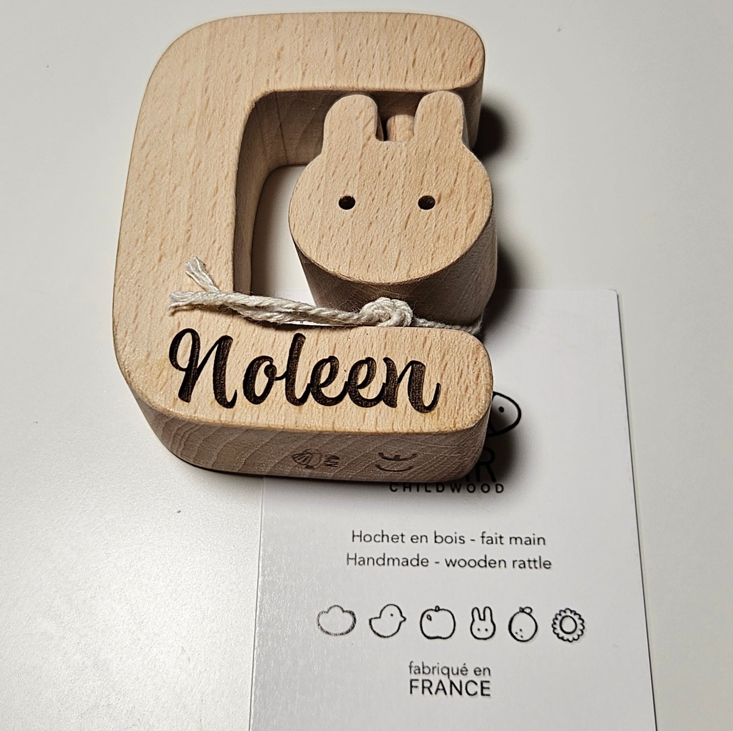 🐻 Hochet en bois OURS personnalisable par gravure laser – Jouet naturel pour bébé 🌿