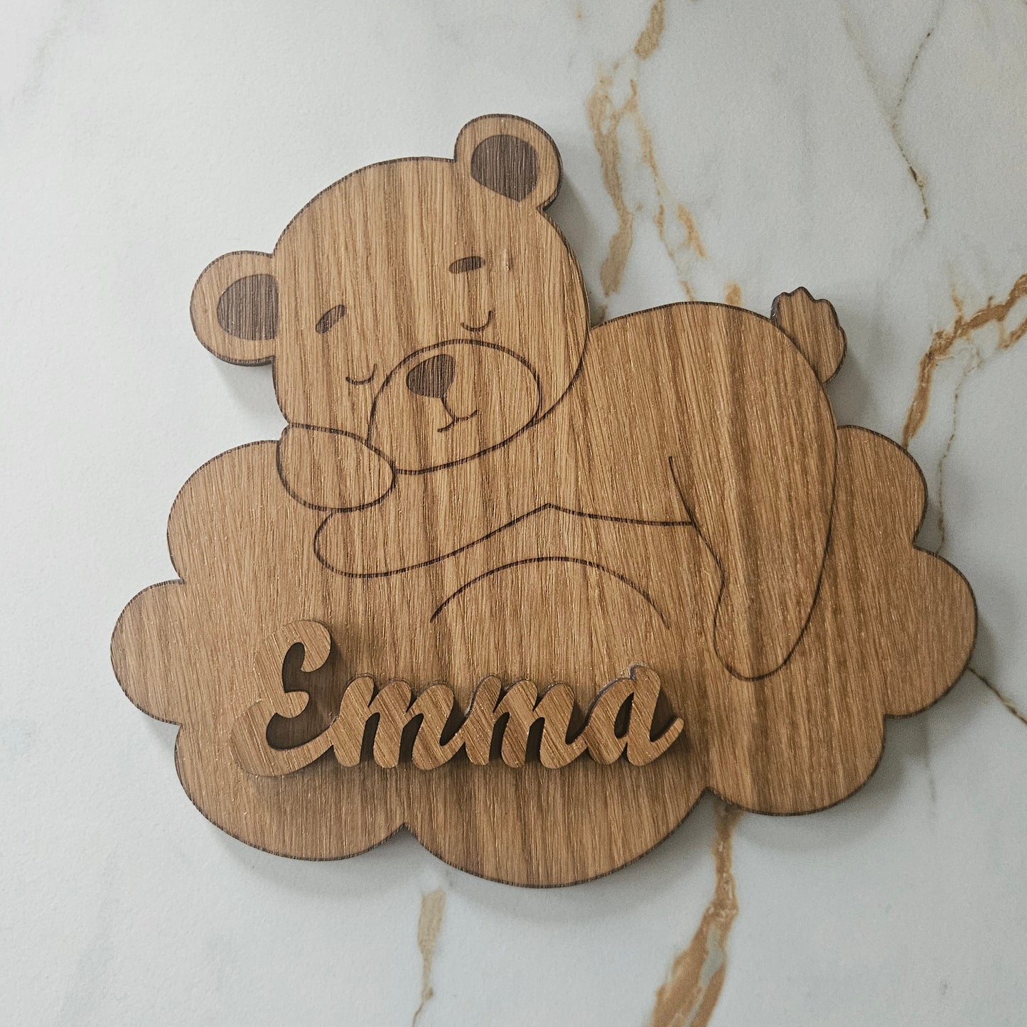 Plaque de porte personnalisable en bois - Modèle Ours