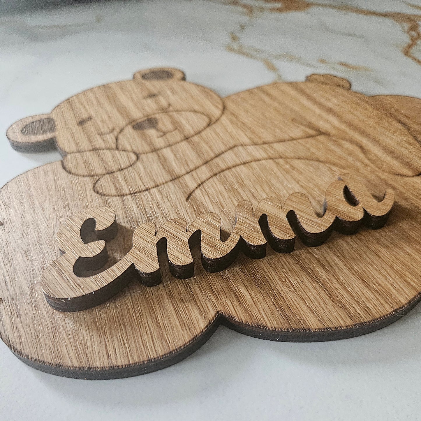 Plaque de porte personnalisable en bois - Modèle Ours