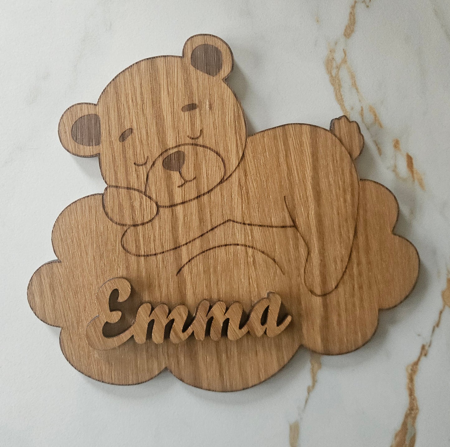 Plaque de porte personnalisable en bois - Modèle Ours