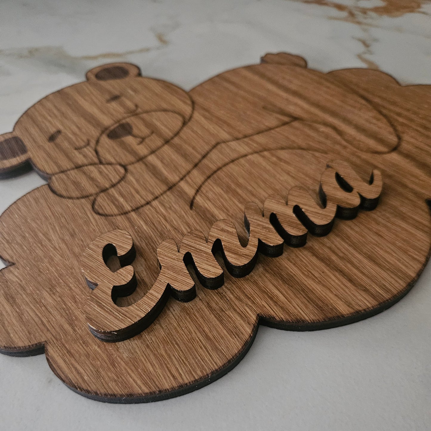 Plaque de porte personnalisable en bois - Modèle Ours